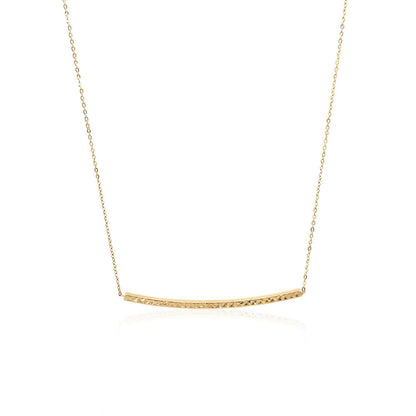 14k Yellow Gold Thin Textured Bar Necklace - DestGlow