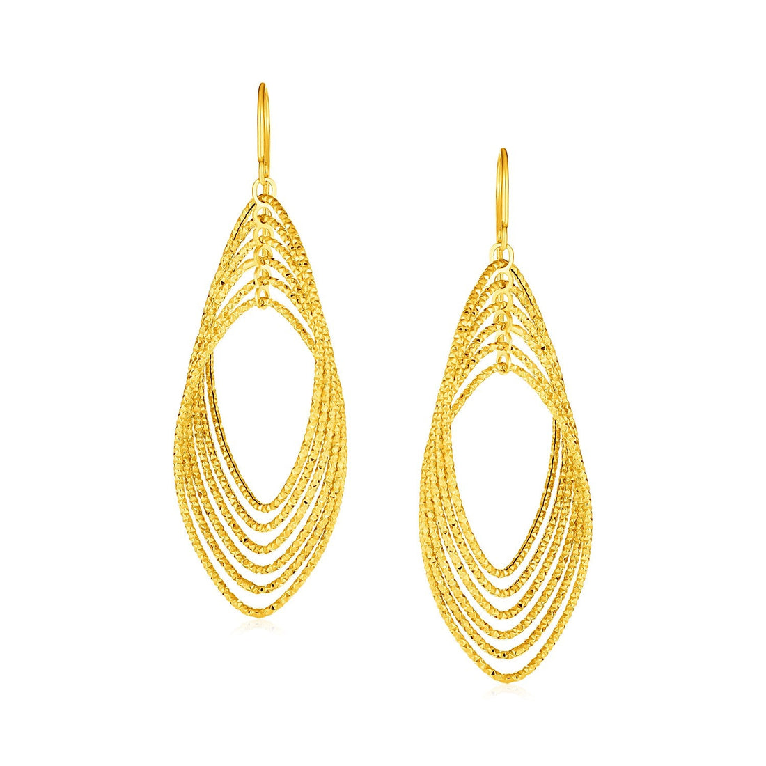 14k Yellow Gold Post Earrings with Textured Marquise Shapes - accessories