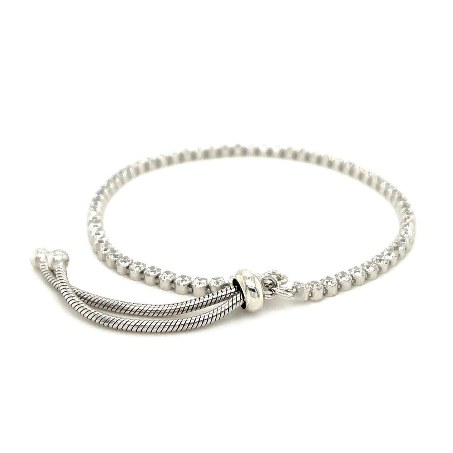 Adjustable Tennis Style Bracelet with Cubic Zirconia in Sterling Silver by Bids.com