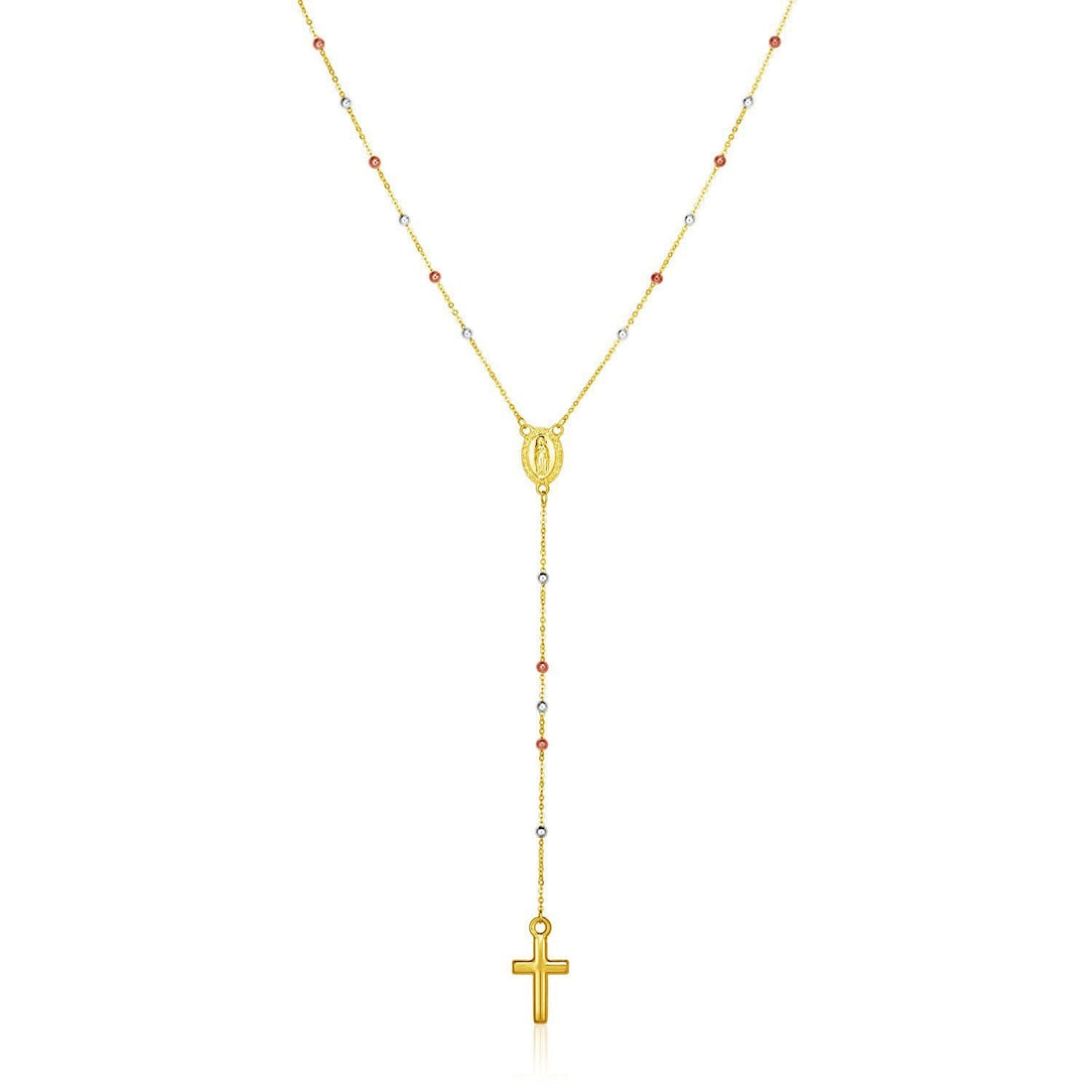 14k Tri Color Gold Lariat Rosary Necklace 