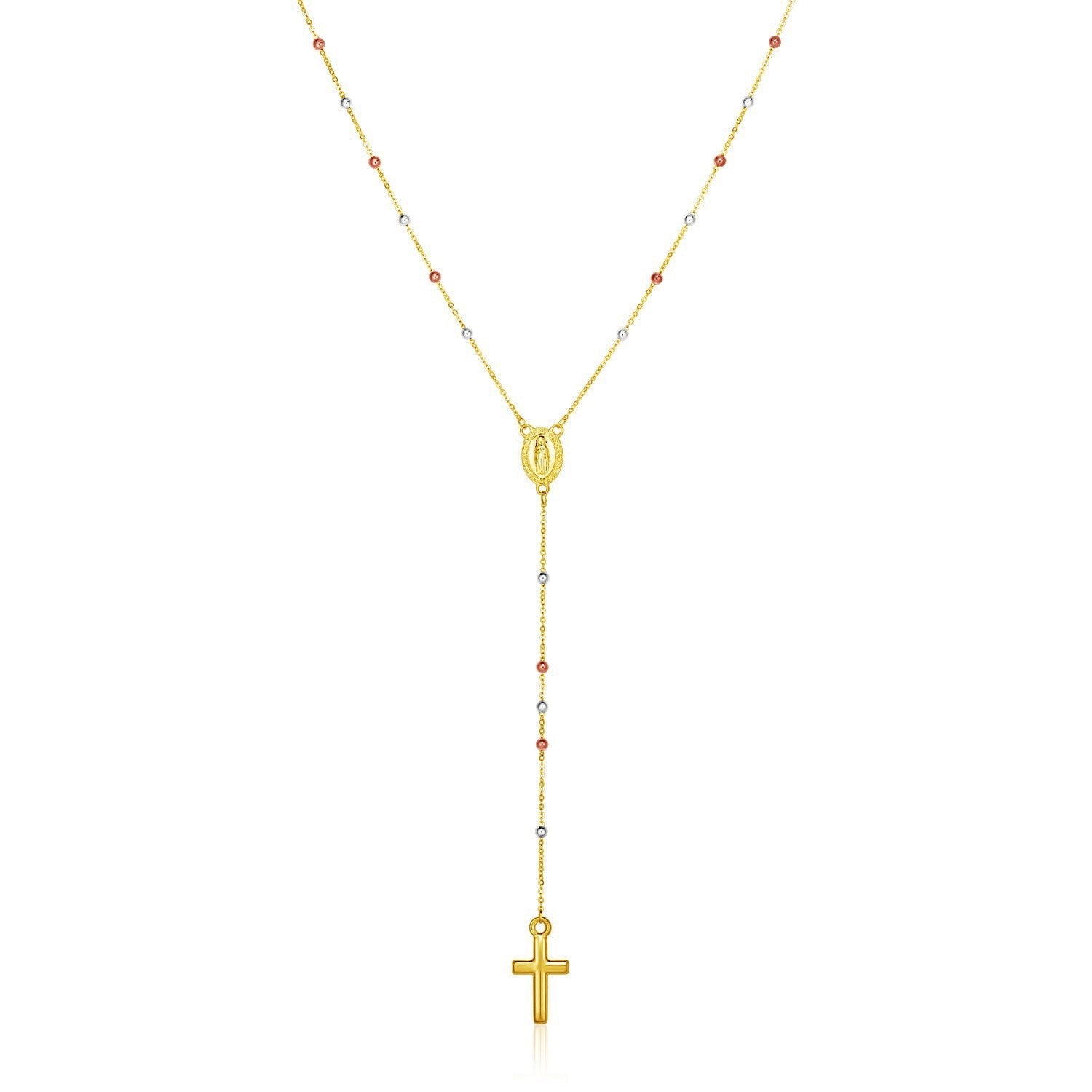14k Tri Color Gold Lariat Rosary Necklace 