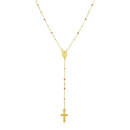 14k Tri Color Gold Lariat Rosary Necklace 