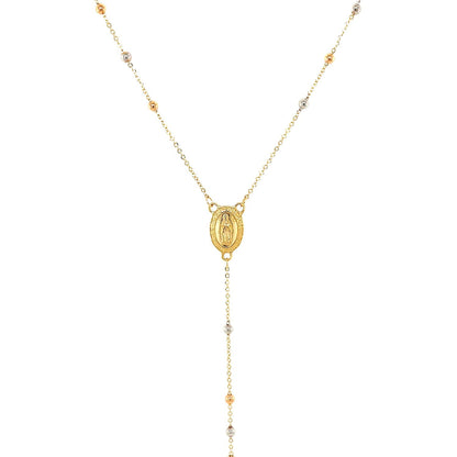 14k Tri Color Gold Lariat Rosary Necklace