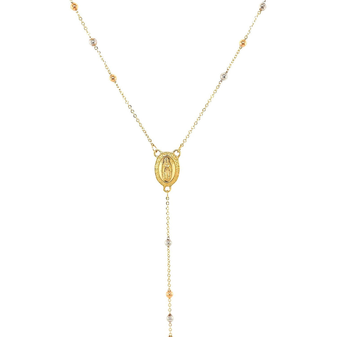 14k Tri Color Gold Lariat Rosary Necklace 