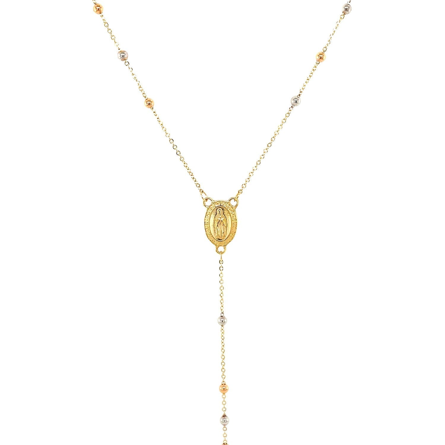 14k Tri Color Gold Lariat Rosary Necklace 