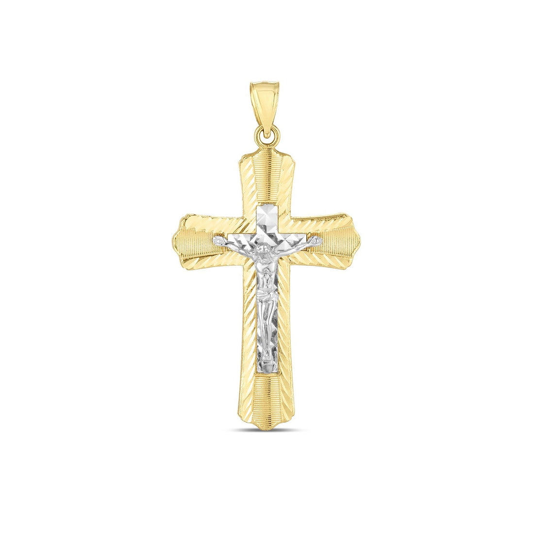 14k Two Tone Gold High Polish Diamond Cut Cross Pendant - necklaces