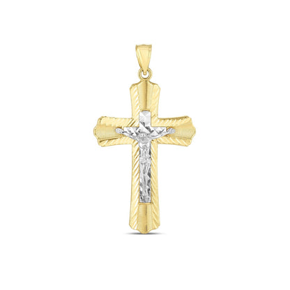 14k Two Tone Gold High Polish Diamond Cut Cross Pendant by Bids.com