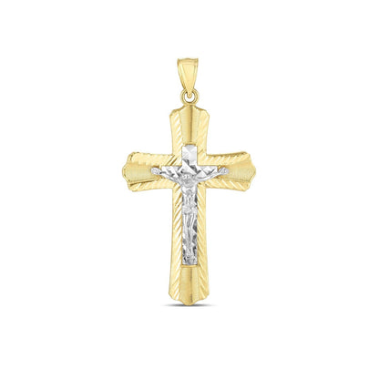 14k Two Tone Gold High Polish Diamond Cut Cross Pendant 