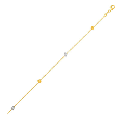 14k Two Tone Gold Bracelet with Polished Cubes - bracelets