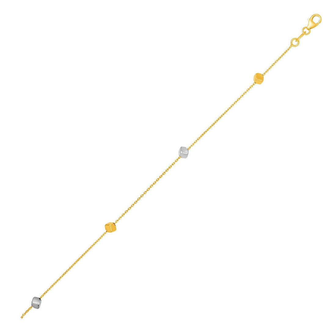 14k Two Tone Gold Bracelet with Polished Cubes by Avera Group