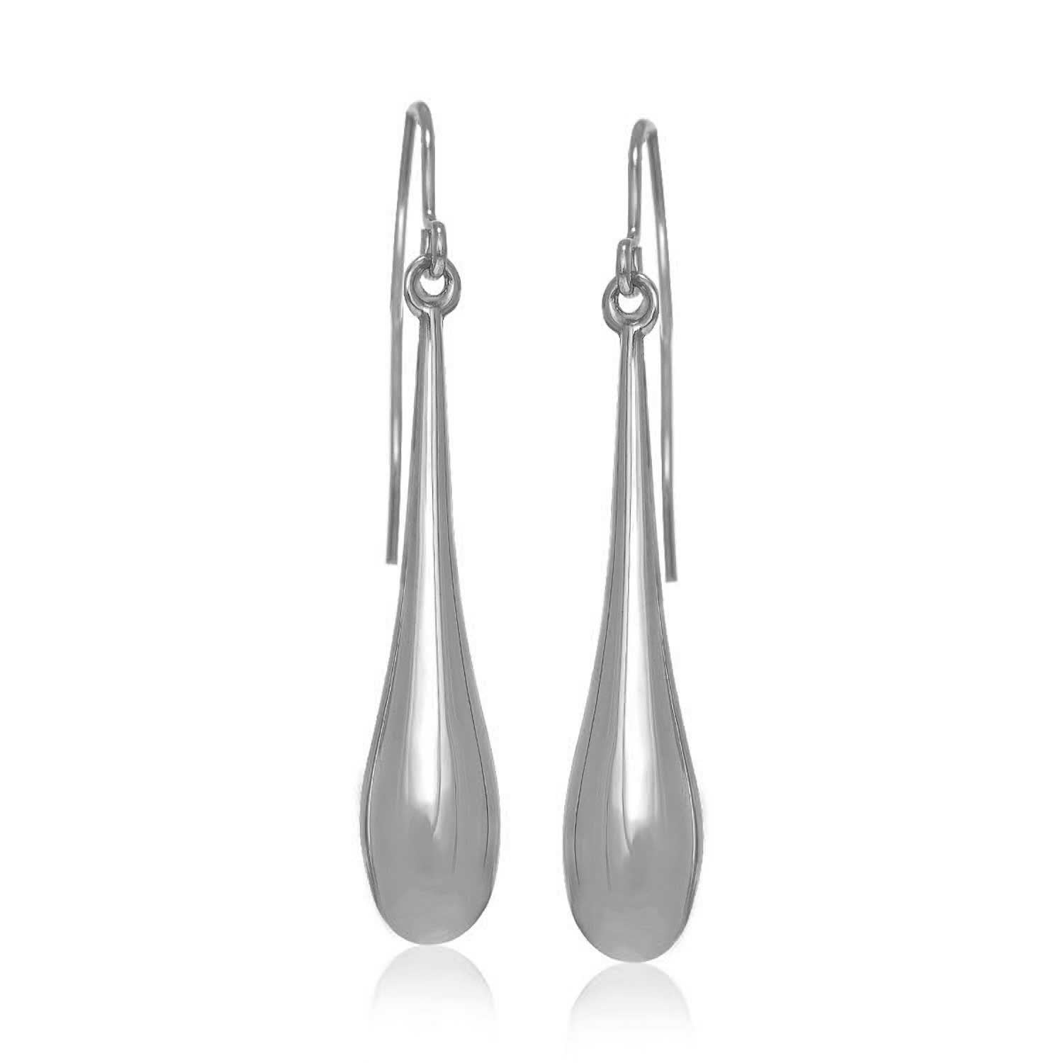 14k White Gold Long Polished Teardrop Dangling Earrings by Avera Group