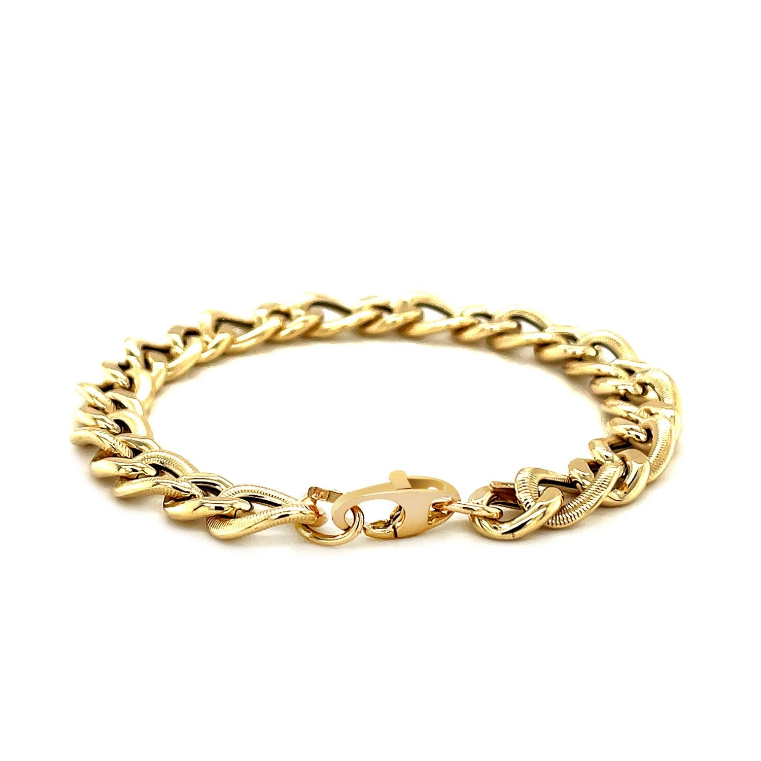 14k Yellow Gold Curb Chain Design with Diamond Cuts Bracelet by Bids.com