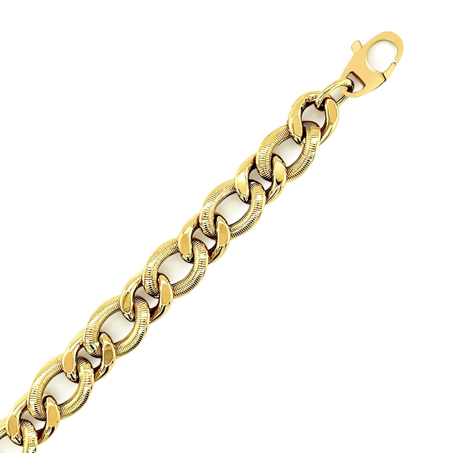 14k Yellow Gold Curb Chain Design with Diamond Cuts Bracelet by Bids.com
