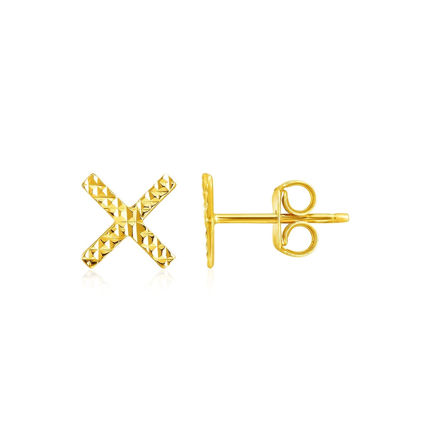 14k Yellow Gold Textured X Post Earrings - DestGlow