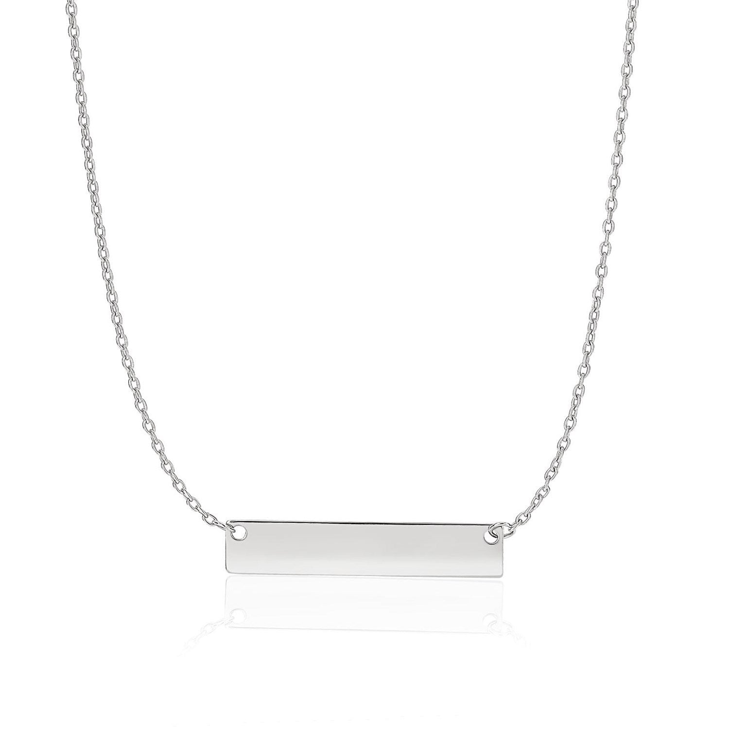 14k White Gold Smooth Flat Horizontal Bar Style Necklace - necklaces