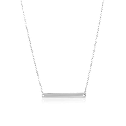 14k White Gold Smooth Flat Horizontal Bar Style Necklace - DestGlow