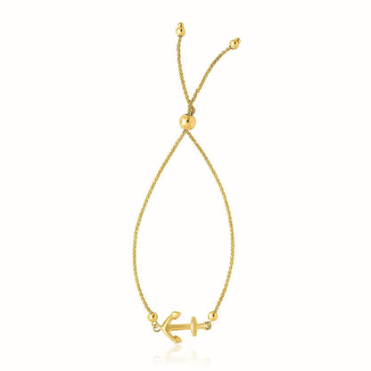 14k Yellow Gold Anchor Design Adjustable Lariat Bracelet  DestGlow