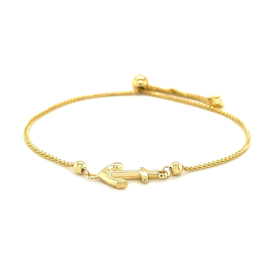 14k Yellow Gold Anchor Design Adjustable Lariat Bracelet - DestGlow