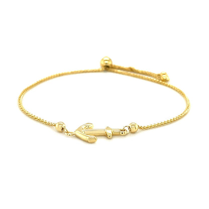 14k Yellow Gold Anchor Design Adjustable Lariat Bracelet - DestGlow