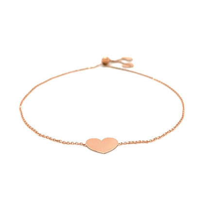14k Rose Gold Adjustable Heart Bracelet - DestGlow