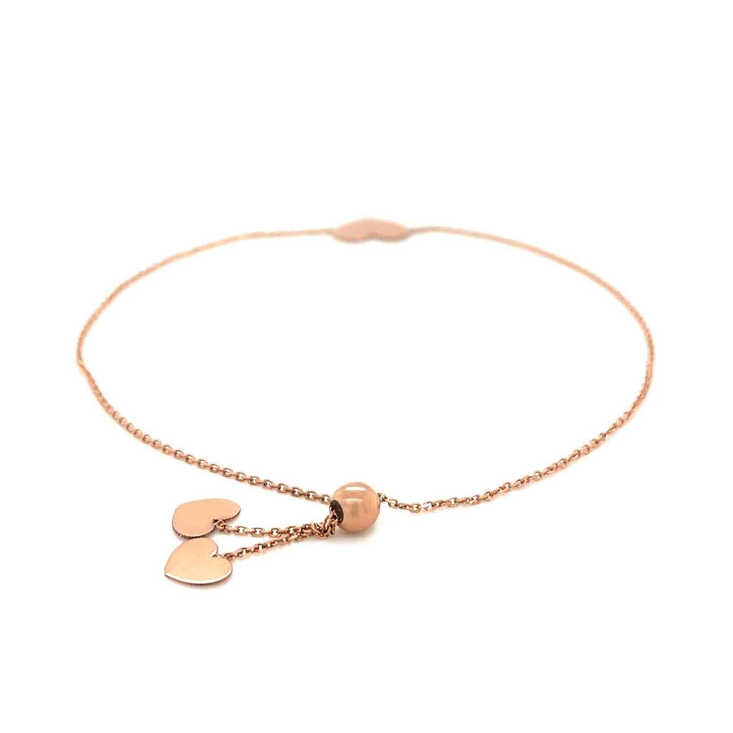 14k Rose Gold Adjustable Heart Bracelet - DestGlow