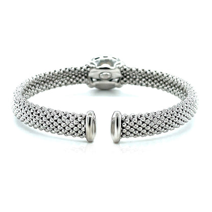 Popcorn Texture Cuff Bangle with Blue Topaz and Diamonds in Sterling Silver (8.00 mm) - DestGlow