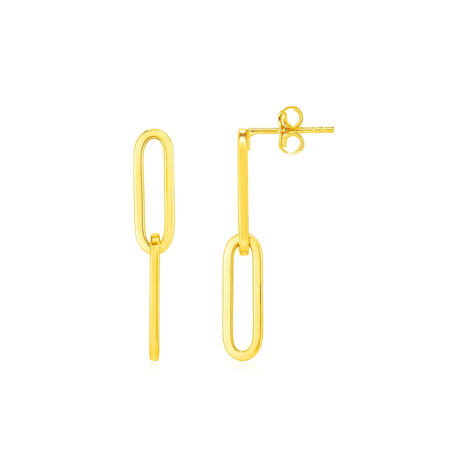 14K Yellow Gold Two Link Paperclip Chain Earrings - DestGlow