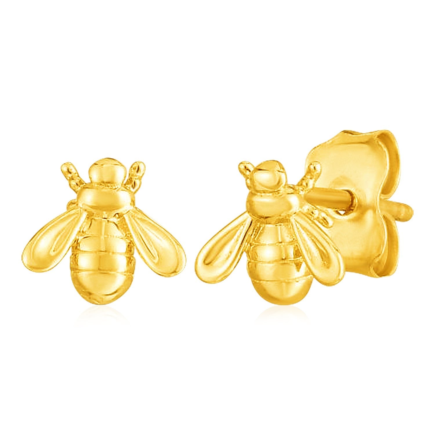 14k Yellow Gold Bee Stud Earrings - earrings