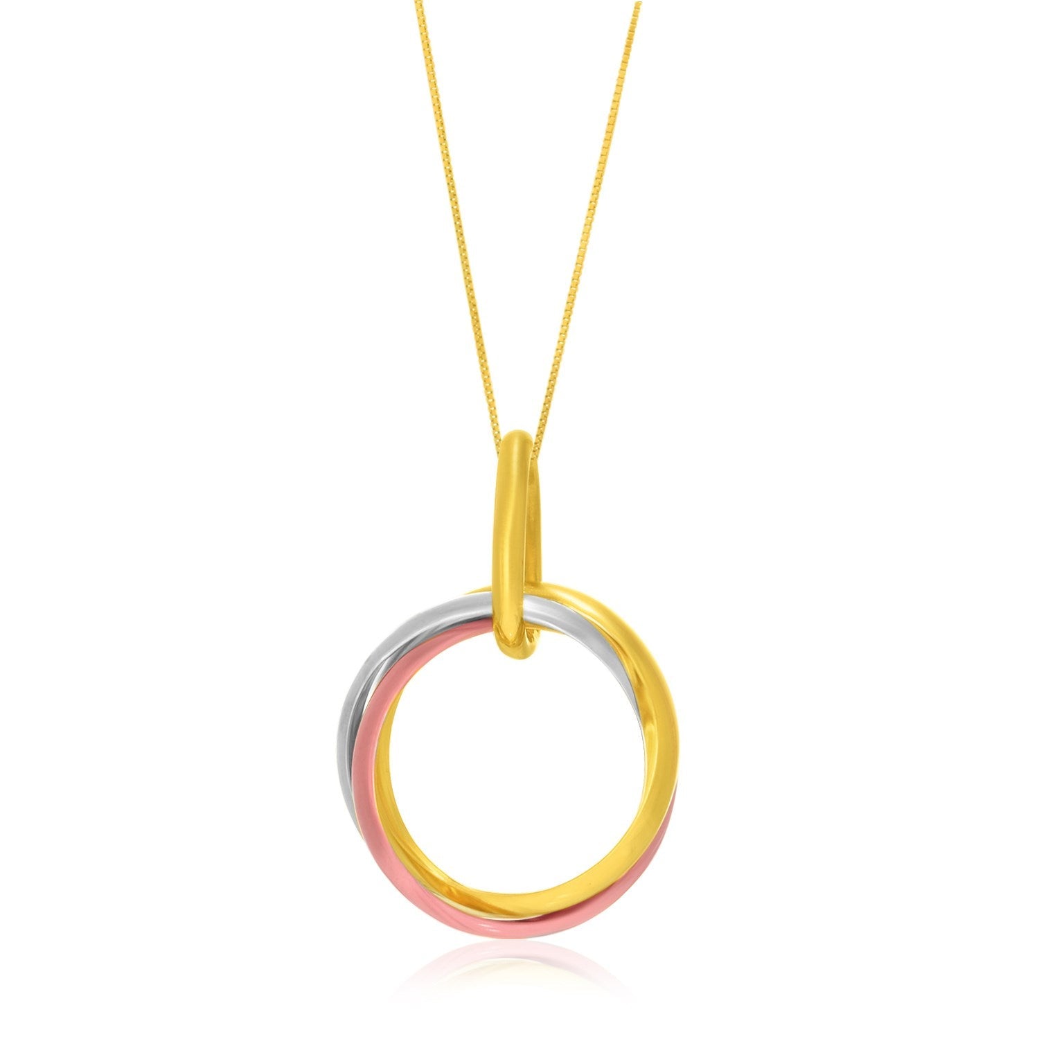 14k Tri-Color Gold Open Interlaced Ring Pendant - necklaces