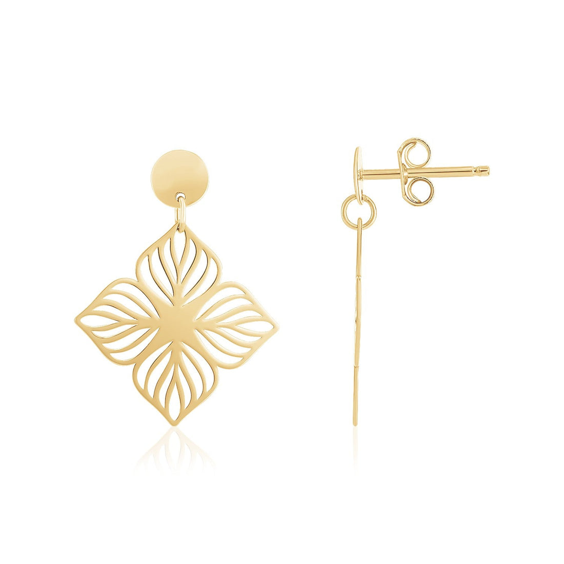 14K Yellow Gold High Polish Flower Cutout Earrings - accessories