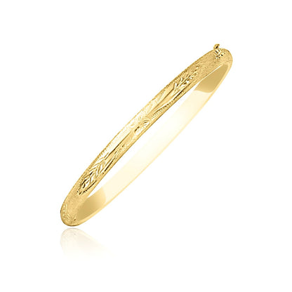 10k Yellow Gold Botanical Pattern Florentine Bangle  DestGlow