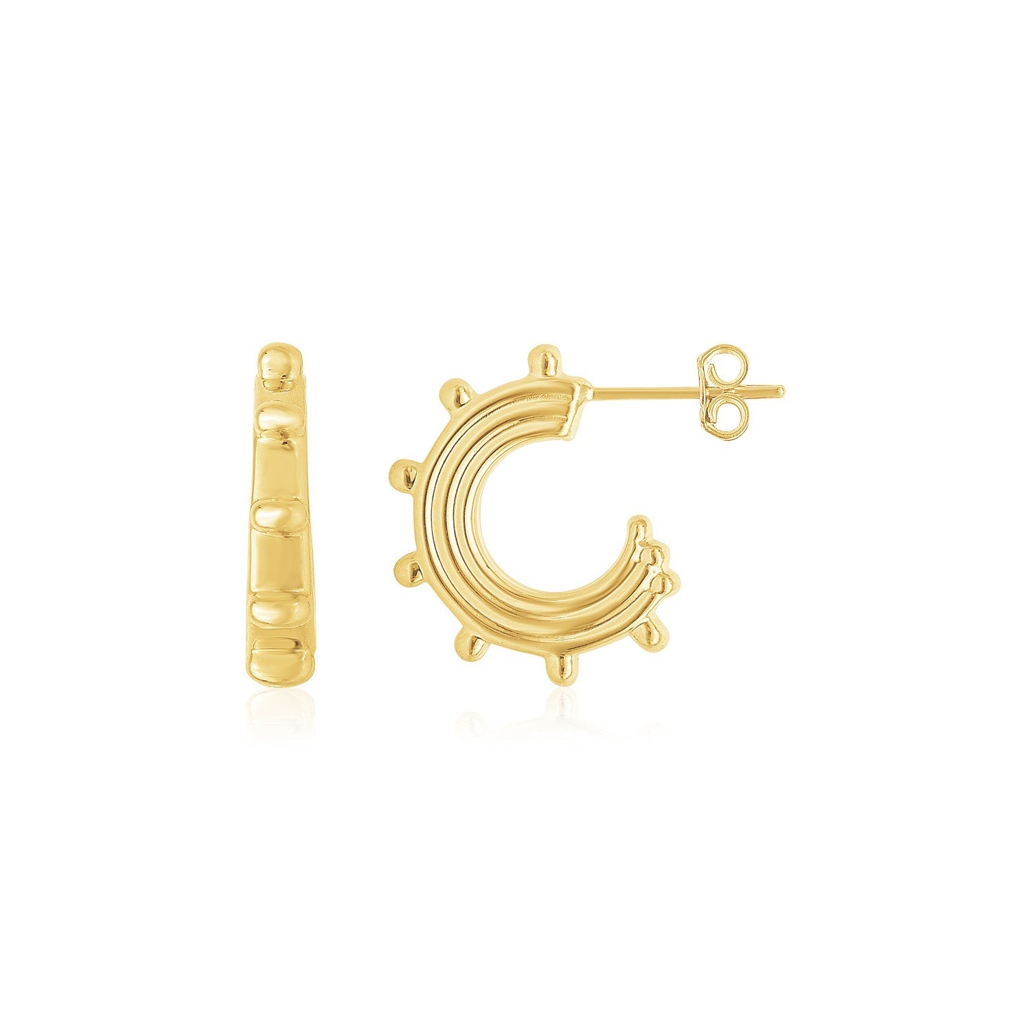 14K Yellow Gold Beaded Station Half Hoops - accessories