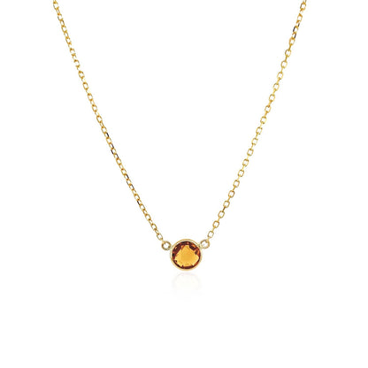 14k Yellow Gold 17 inch Necklace with Round Citrine - DestGlow