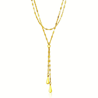14k Yellow Gold Double Strand Chain with Puffed Heart Lariat Necklace  DestGlow