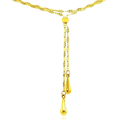 14k Yellow Gold Double Strand Chain with Puffed Heart Lariat Necklace  DestGlow