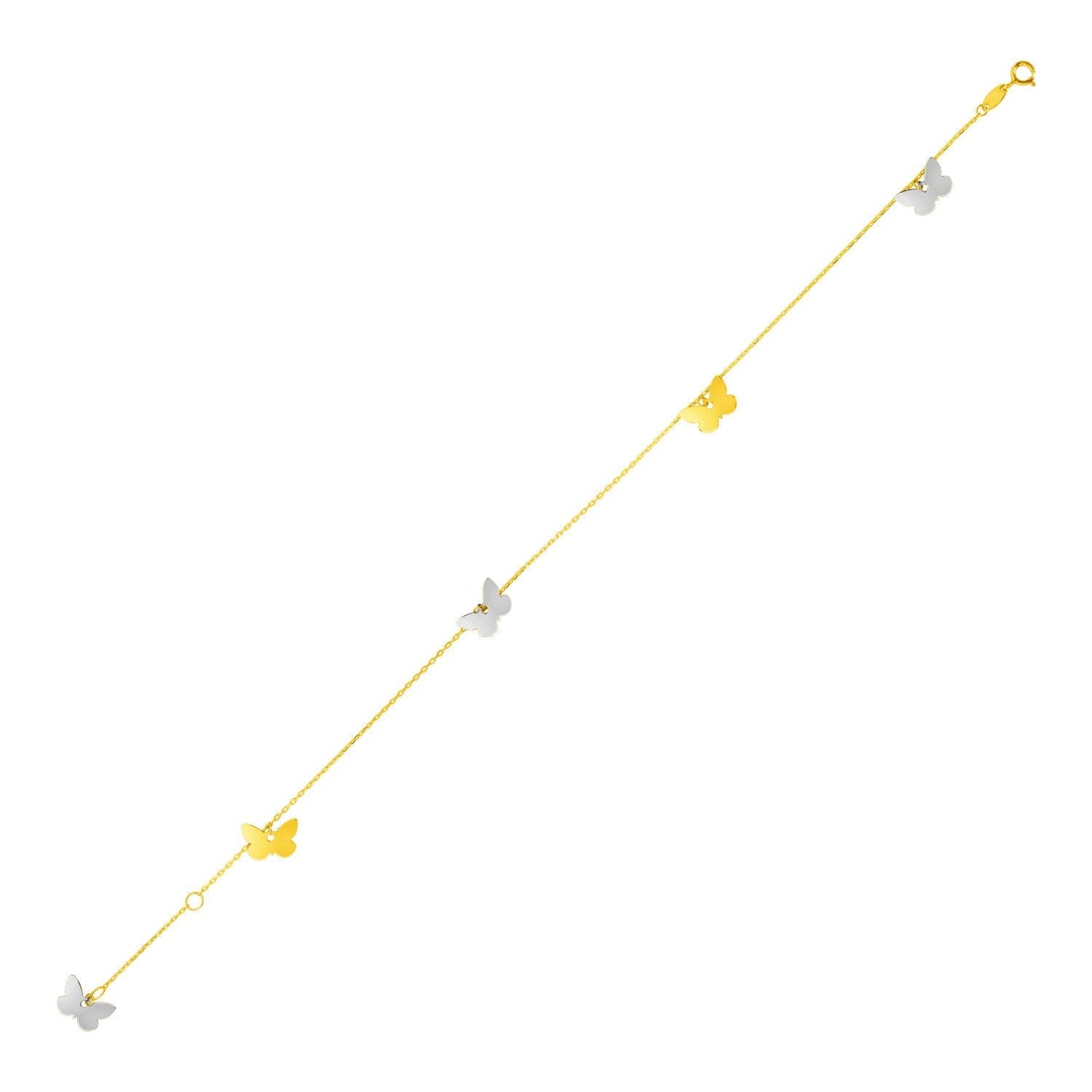 14k Two Tone Gold Anklet with Butterflies  DestGlow