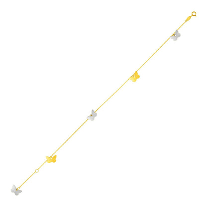 14k Two Tone Gold Anklet with Butterflies  DestGlow