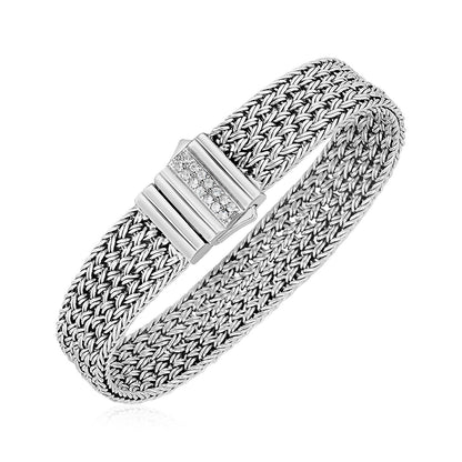 Woven Rope Bracelet with White Sapphire Accented Clasp in Sterling Silver by Bids.com