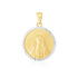 14k Two Tone Gold Round Textured Religious Medal Pendant 