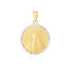 14k Two Tone Gold Round Textured Religious Medal Pendant - necklaces