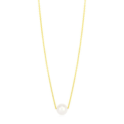 14k Yellow Gold Pearl Solitaire Necklace - necklaces