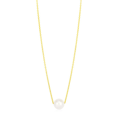 14k Yellow Gold Pearl Solitaire Necklace - necklaces