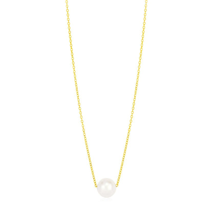14k Yellow Gold Pearl Solitaire Necklace  DestGlow
