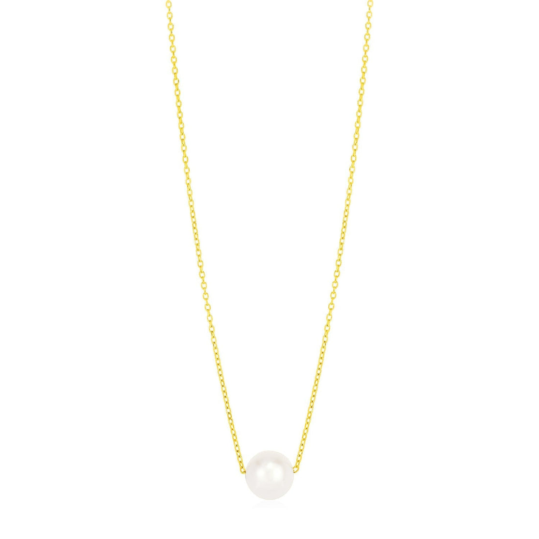 14k Yellow Gold 7mm Pearl Solitaire Necklace 