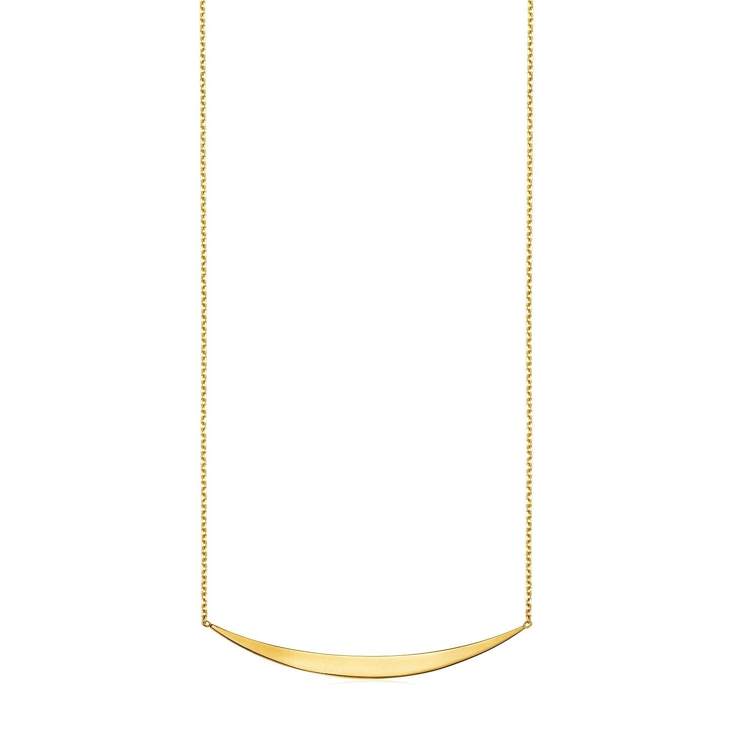 14k Yellow Gold Necklace with Polished Curved Bar Pendant 