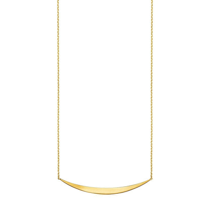 14k Yellow Gold Necklace with Polished Curved Bar Pendant 