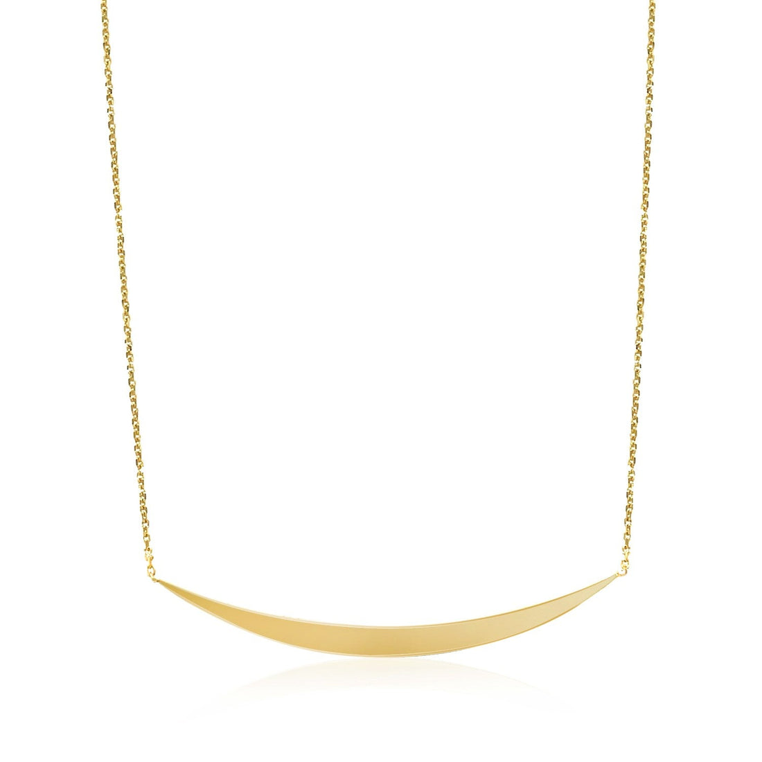 14k Yellow Gold Necklace with Polished Curved Bar Pendant - DestGlow