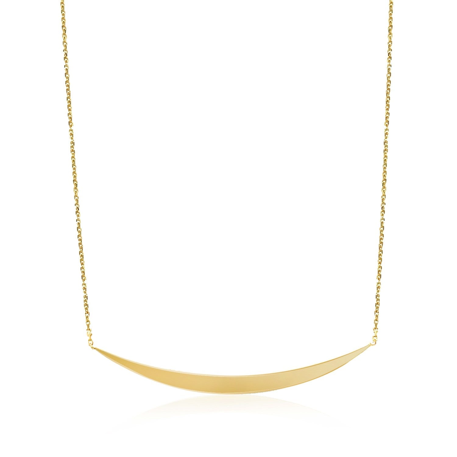 14k Yellow Gold Necklace with Polished Curved Bar Pendant - DestGlow