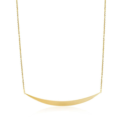 14k Yellow Gold Necklace with Polished Curved Bar Pendant - DestGlow