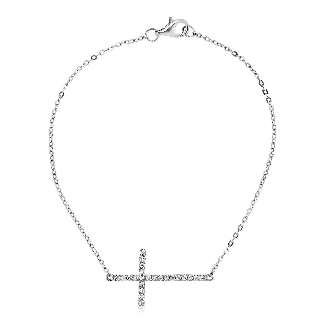 Sterling Silver Cross Bracelet with Cubic Zirconias by Avera Group